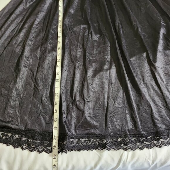 VTG Shadow Line Large Black Satin Nylon Lace Trim Slip Dress Nightwear Gothic - Picture 12 of 13